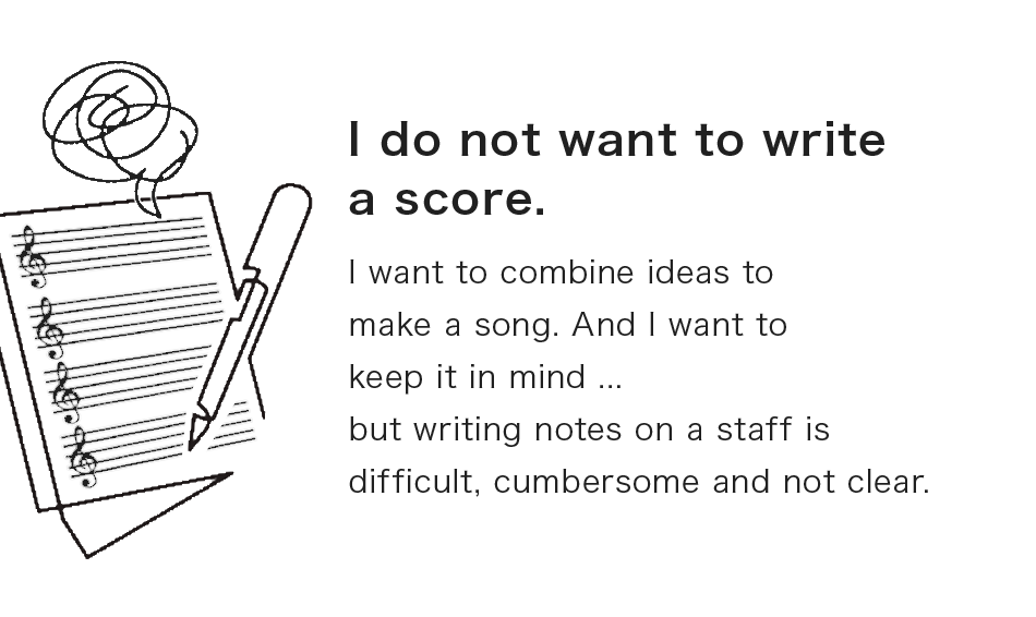 I do not want to write a score.I want to combine ideas to make a song. And I want to keep it in mind ... but writing notes on a staff is difficult, cumbersome and not clear.